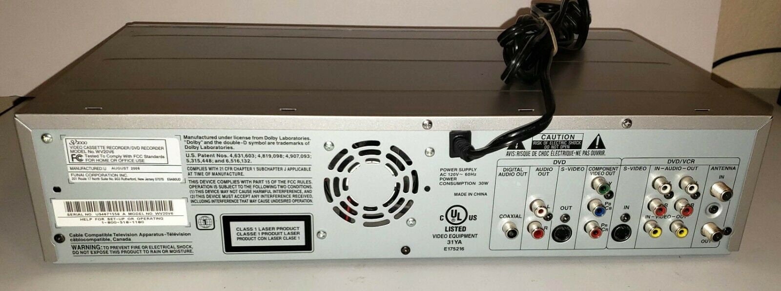 Funai WV20V6 DVD Recorder VCR Combo 1 Button Vhs to Dvd