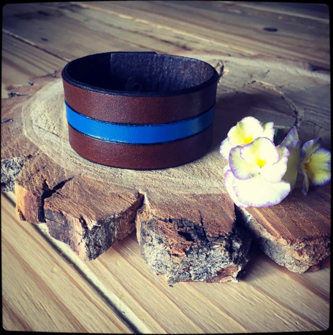 Thin Blue Line Cuff...... With Hand Drawn Pyro-graphic Detailing ...