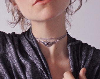 Ras de cou bohème - Collier papillon en argent, collier grunge