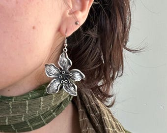 Flower Earrings - Dangle Earrings, Silver Flowers, Statement Earrings
