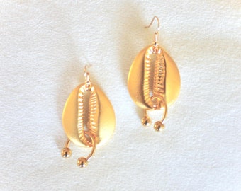 Cowrie Shell Earrings - Gold Shell Jewelry, Barbell Piercing, Septum Pierced Earrings