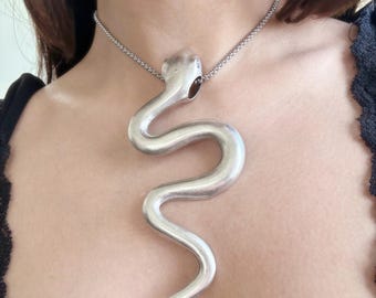 Snake Necklace - Chunky Necklace, Serpent Necklace, Silver Metal Choker