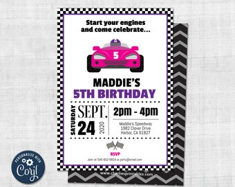 Boy Birthday Edit in Corjl Simple Clean Design Race Car Birthday Invitation 5 x 7 /& 4 x 6 Digital Template Instant Download