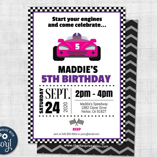 Girl Race Car Birthday Invitation Race Car Invitation Pink - Etsy