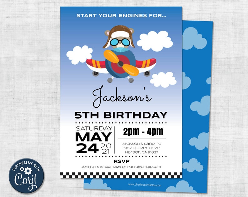 Editable Airplane Birthday Invitation Corjl App Instant Download Boy Party Printable Digital Template Aviator Party Planes