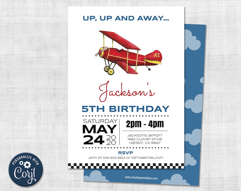 Airplane Birthday Invitation Edit Yourself in Corj Instant Download Boy Party Printable Digital Template Aviator Party