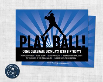 Baseball Invitation, Edit on Corjl, INSTANT DOWNLOAD, 5 x 7 Birthday Invitation, Sports Party Printable, Diy, Digital File, Boy, Blue