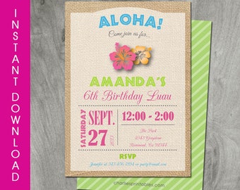 printable luau invitations etsy