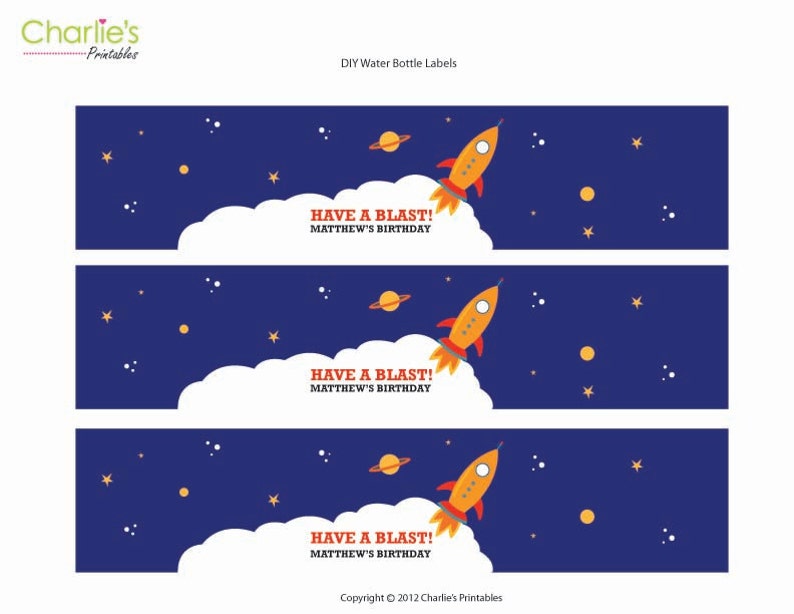 DIY Party Printable Rocket or Space Birthday Party Rocket Birthday Favor Labels or Cupcake Toppers
