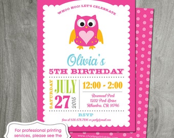 Owl Invitation, Personalized Birthday Party Invitation, Baby Shower, 1st Birthday, Owl Printable, Custom, Digital File, Pink, Girl Birthday
