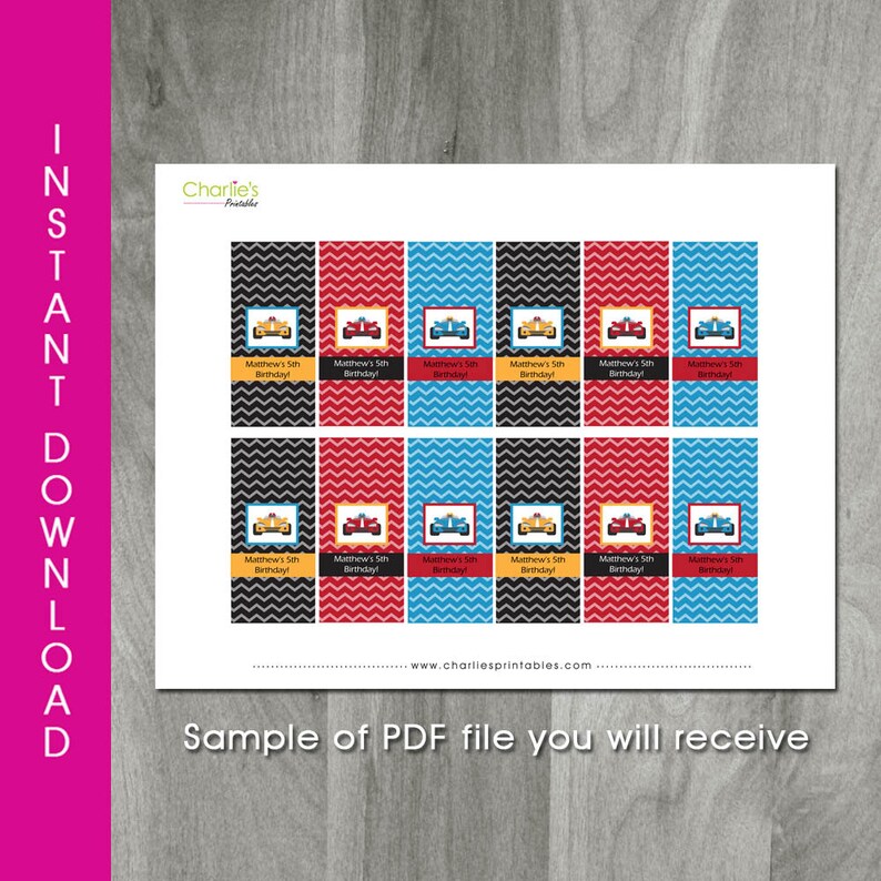 Party Printable Favor Labels Self Editable Mini Hershey Bar Candy Wrapper Race Car Party INSTANT DOWNLOAD Digital Pdf File