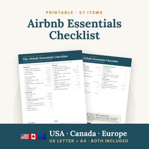 Airbnb Essentials Checklist, New Host Shopping List, Airbnb Setup Checklist,  Vacation Rental Must Haves, Printable PDF, US Letter & A4
