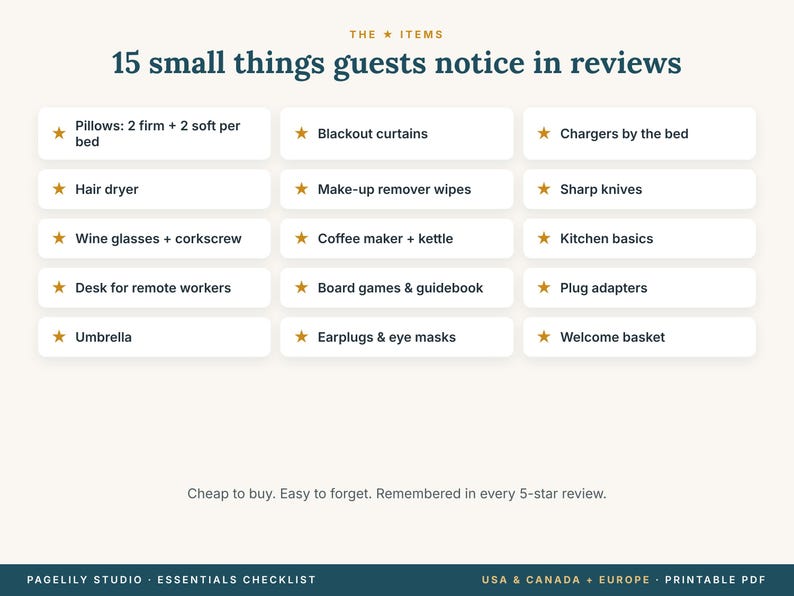 Airbnb Essentials Checklist, New Host Shopping List, Airbnb Setup ...