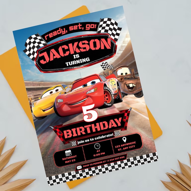 Editable Cars Birthday Invitation, Birthday Invitation, Lightning ...