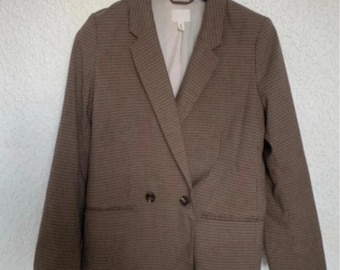 Blazer cruzado de cuadros color marrón topo para mujer - Corte recto extragrande - Ocasión