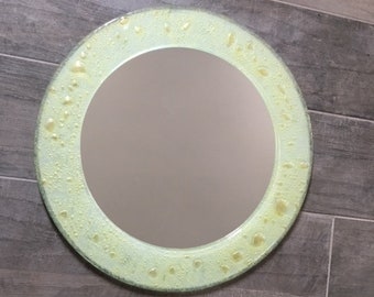 Light Green Fused Glass Bubble Mirror with Gold Accents