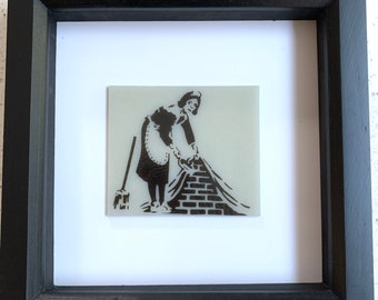 Banksy Maid Fused Glass Framed Silhouette