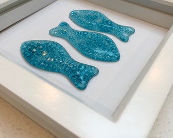 Framed Picture of Fused Glass Bubble Fish