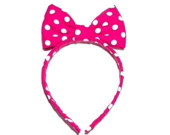 Pink and white Polka Dot Headband Bow, Cosplay Costume Anime, Fun Minnie Mouse Headband Bow, Pink Polka Dot Headband, Pink Bow Headband Girl