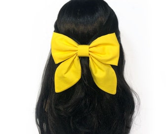 Yellow Hair Bow For Women, Solid Yellow Bow, Large Bow With Tails, Cosplay Hair Bow, Girls Hair Bows, Yellow Bow, Yellow Accessories