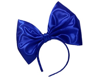 Royal blue headband, Bows for women, Blue headband bow, Large blue bow, Oversized hair bow on headband, Cosplay kawaii blue bow, Satin Bow