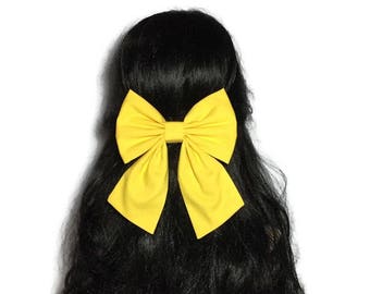 Yellow Hair Bow, Large Hair Bow, Yellow Cheer Bow, Handmade Hair Bow, Cosplay Anime Bow, Bow For Girls, Yellow Bow, Kawaii Yellow