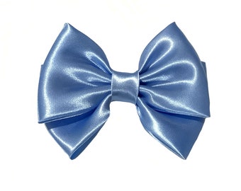 Light blue satin hair bow. Light blue bow for girls. Blue bows for women. Toddlers blue bow headbands. Blue flower girls. Blue dance team