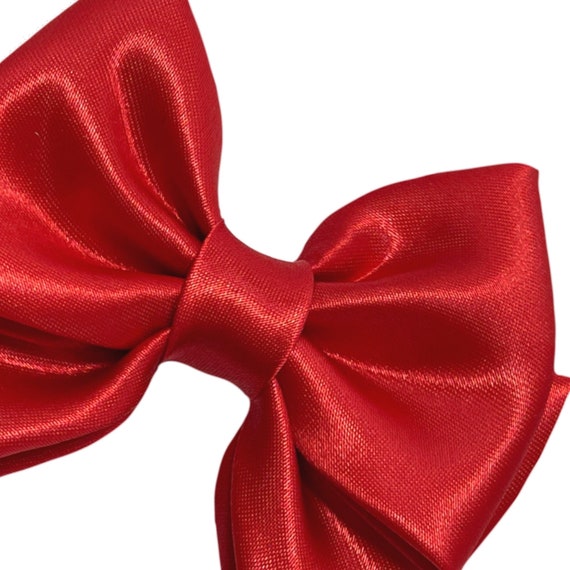 Red Hair Bow, Red Satin Hair Bow, Satin Big Bow, Wedding Pew Bow