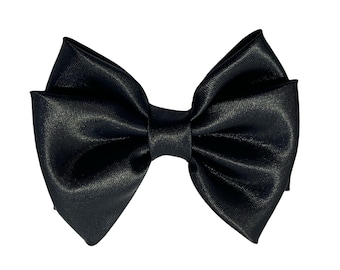 Lazo negro sobre tela de satén. Lazo doble para niña, lazo para niña de las flores, accesorios para el cabello, lazo negro, pasador de lazo, lazos negros.