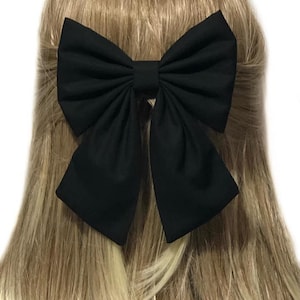 Black Hair Bow Clip, Sailor Bow, Black Hair Bow, Hair Bow Clip, Black Bow Clip, Hair Bows For Girls, Black Cotton Bow, Big Black Bow, Large image 9