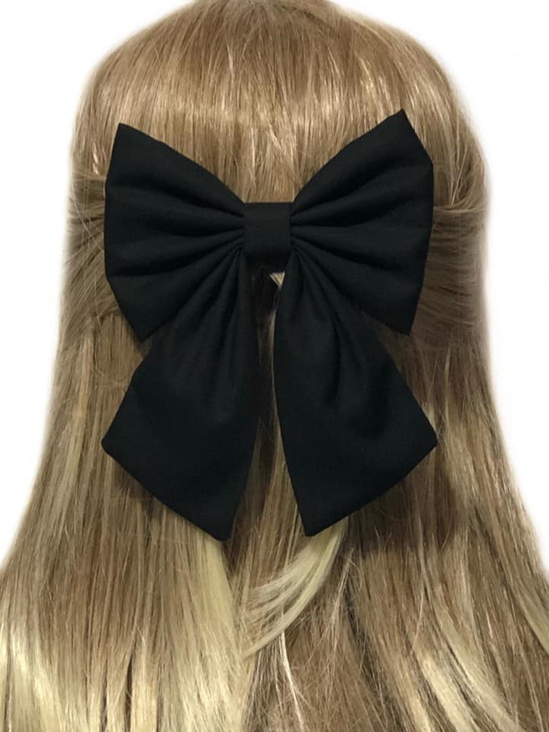 Black Hair Bow Clip, Sailor Bow, Black Hair Bow, Hair Bow Clip, Black Bow Clip, Hair Bows For Girls, Black Cotton Bow, Big Black Bow, Large image 9
