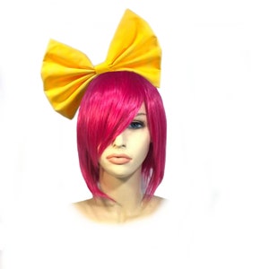 Diadema con lazo amarillo, accesorio de cosplay, diadema de anime, lazo amarillo para el pelo, lazo extragrande, disfraz amarillo, chica de cosplay de anime, lazo amarillo grande imagen 2