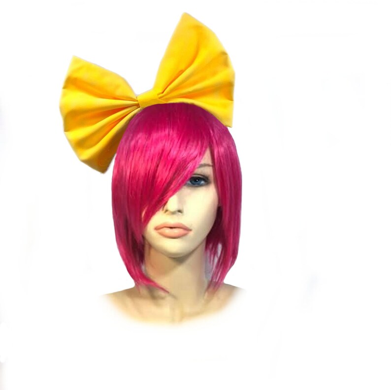 Diadema con lazo amarillo, accesorio de cosplay, diadema de anime, lazo amarillo para el pelo, lazo extragrande, disfraz amarillo, chica de cosplay de anime, lazo amarillo grande imagen 2