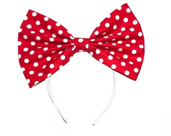 Red bow headband, Headband bow for girls, Statement hair bow,  Big polka dot hair bow,  Bows for women, Large bows, Red white bow headband