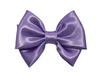 Lilac satin double hair bow for women. Lilac hair bows for girls. Lilac toddler bows on headband. Kawaii purple bows. Purple hair bows.