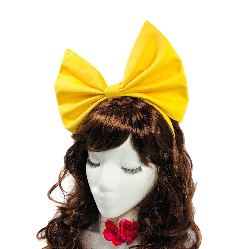 Diadema con lazo amarillo, accesorio de cosplay, diadema de anime, lazo amarillo para el pelo, lazo extragrande, disfraz amarillo, chica de cosplay de anime, lazo amarillo grande imagen 8