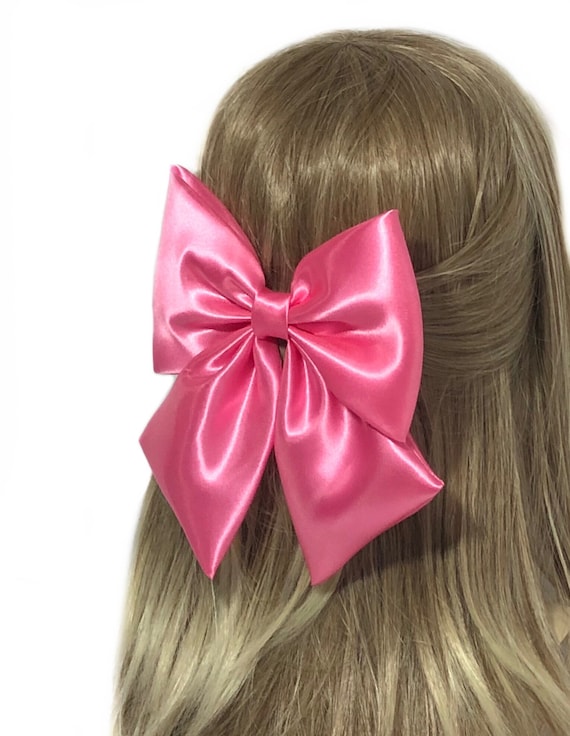 Pink Large Hair Bow for Women Girls, Long Satin Pink Hair Ribbon