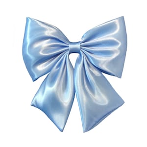 Light blue satin hair bow for women or girls. Large satin hair bow for wedding or prom. Handmade light blue satin fabric hair accessory. Bow image 2