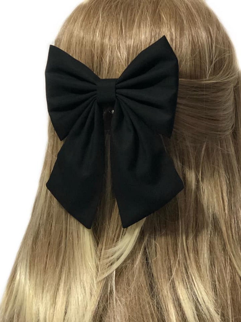 Black Hair Bow Clip, Sailor Bow, Black Hair Bow, Hair Bow Clip, Black Bow Clip, Hair Bows For Girls, Black Cotton Bow, Big Black Bow, Large image 7