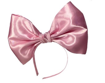 Pink satin hair bow, Jumbo pink headband bow, Pink bow barrette, Pink bow for women, Pink bow for girls, Pink cosplay hair bow, Dance team