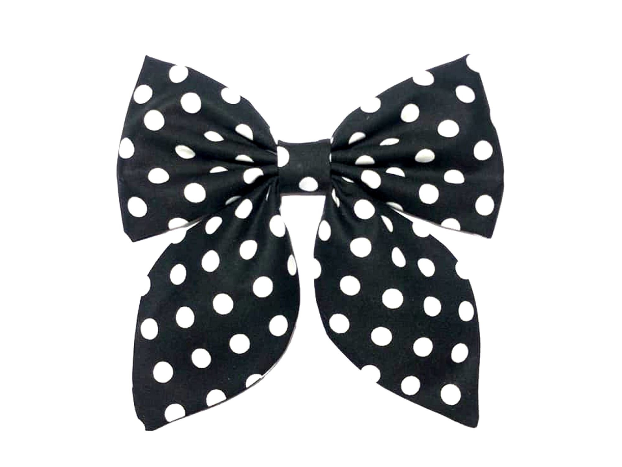 Retro Chic Rockabilly Hair Bows - Black & White Polka Dot - Set Of 2 Bendy Clips