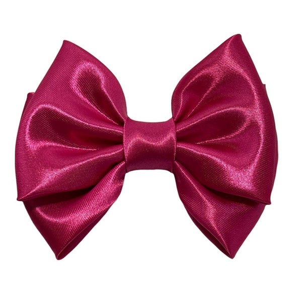 Hot pink satin hair bow. Barrette bows for girls. Hair bows for special occasion. Bows on barrette clip. Bows on headband. Pink hairbows