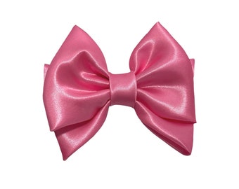 Bubblegum satin hair bow for girls. Handmade bow for women. Pink barrette bows. Statement bows for girls. Pink hair bows on barrette. Bows