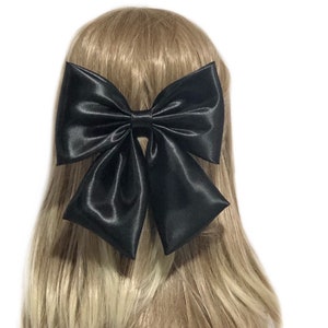 Black Hair Accessory, Black Hair Bow, Girls Accessories, Black Satin Bow, Women Hair Accessory, Large Hair Barrette, Large Bow Hair Clip
