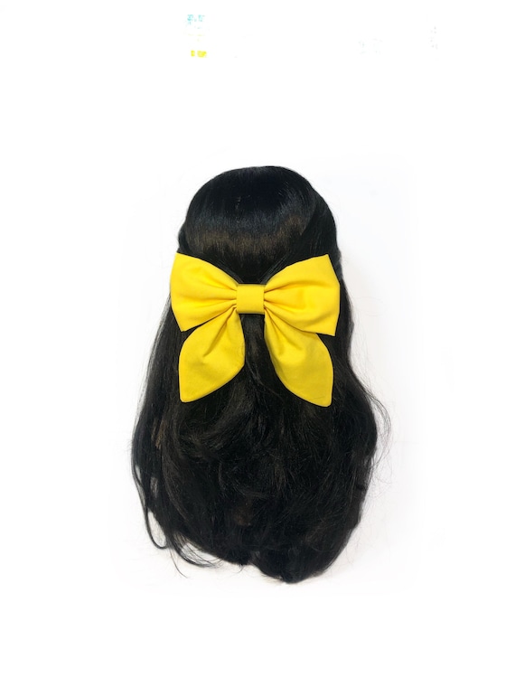 Yellow Hair Bow For Women, Solid Yellow Bow, Large Bow With Tails, Cosplay Hair Bow, Girls Hair Bows, Yellow Bow, Yellow Accessories