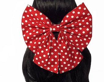 Extra large hair bow for women, Polka dot hair bow for girls, Red polka dot hair bow, Jumbo red hair bow, Red jumbo hair bow, Red polka dot