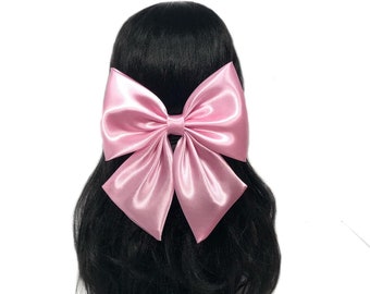Pink Hair Bow For Women, Large Pink Bow, Pink Bow For Girls, Big Bows, Pink Bow, Fabric Bows, Satin Pink Bows, Pink Barrette Bow, Hair Bows