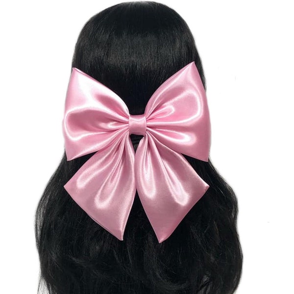 Pink Hair Bow For Women, Large Pink Bow, Pink Bow For Girls, Big Bows, Pink Bow, Fabric Bows, Satin Pink Bows, Pink Barrette Bow, Hair Bows