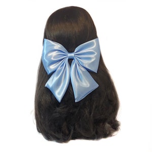 Light blue satin hair bow for women or girls. Large satin hair bow for wedding or prom. Handmade light blue satin fabric hair accessory. Bow image 5