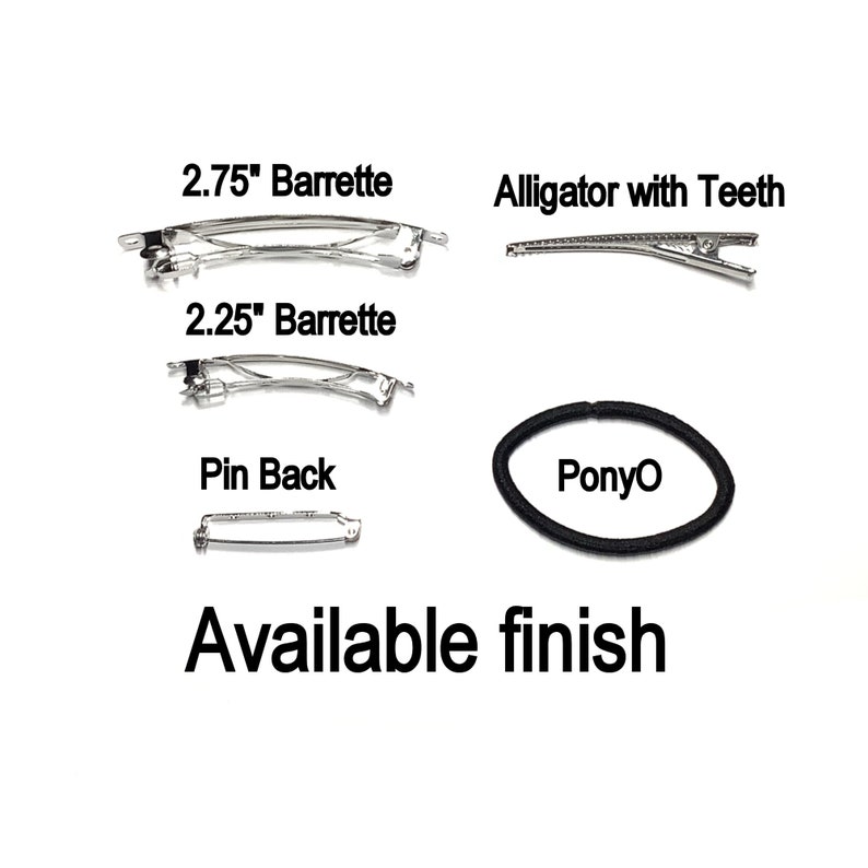 May include: A set of hair accessories including a 2.75 inch barrette, a 2.25 inch barrette, a pin back, an alligator clip with teeth, and a black ponytail holder. The text "PonyO" is printed on the ponytail holder.